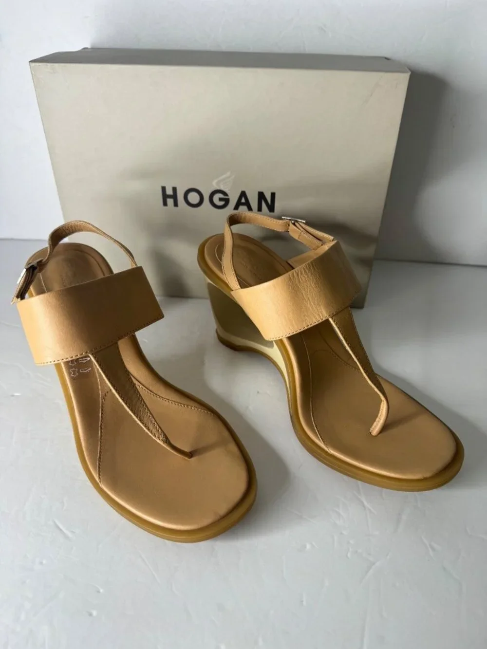 Hogan Sculptural Cutout Architectural Wedge Thong Sandal EU 39 US 9 NIB